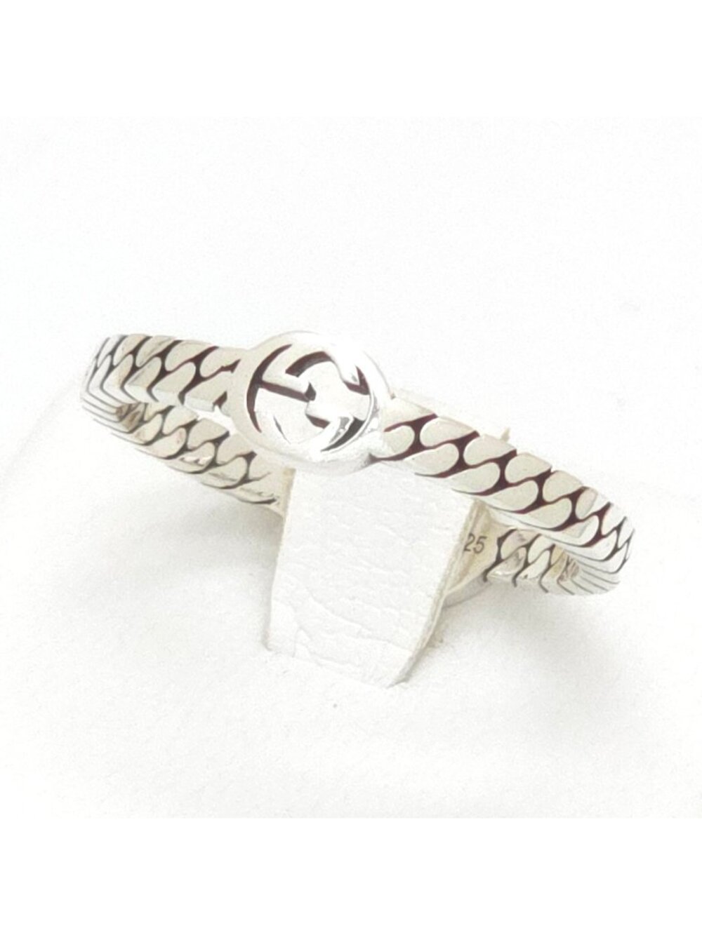 Gucci Interlocking G Slim Ring Sterling Silver Black Color Enamel Gourmette